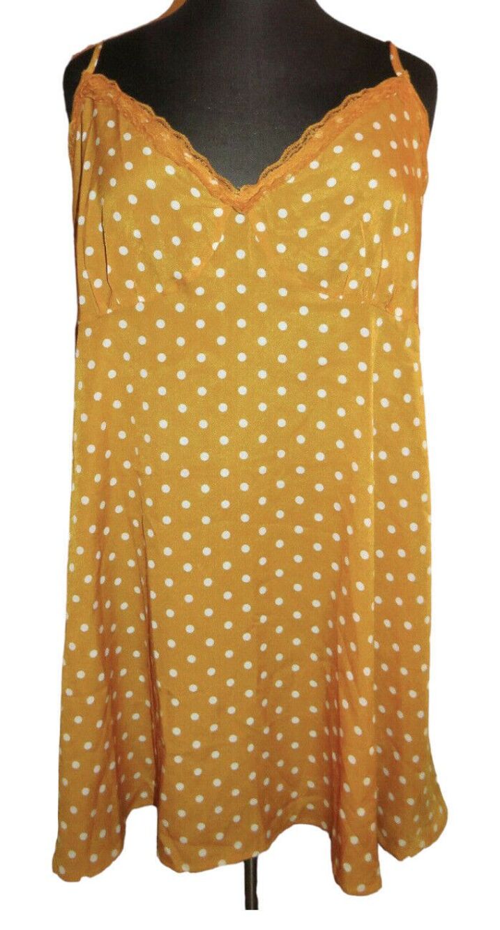 Shein Mustard Polka Dot Silky Lightweight Chemise Plus Size 3X